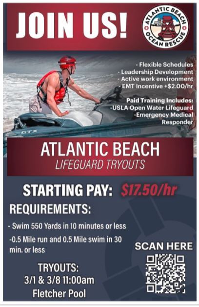 Hiring Graphic Poster with Lifeguard and Jet Ski
